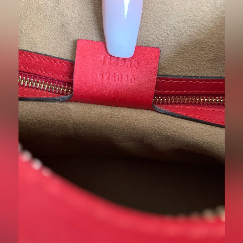 Gucci Red and Tan Shoulder Bag with GG Monogram - Picture 9 of 11